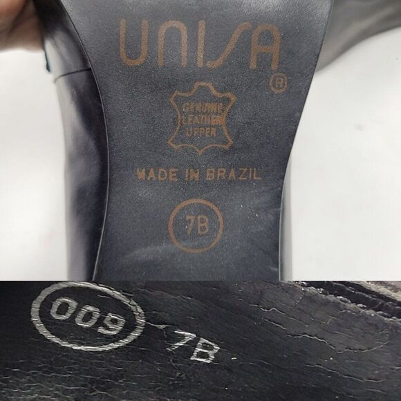 Unisa Black Leather High Heel Loafers Sz 38 Square Toe Brazil Womens Shoes - Picture 3 of 11